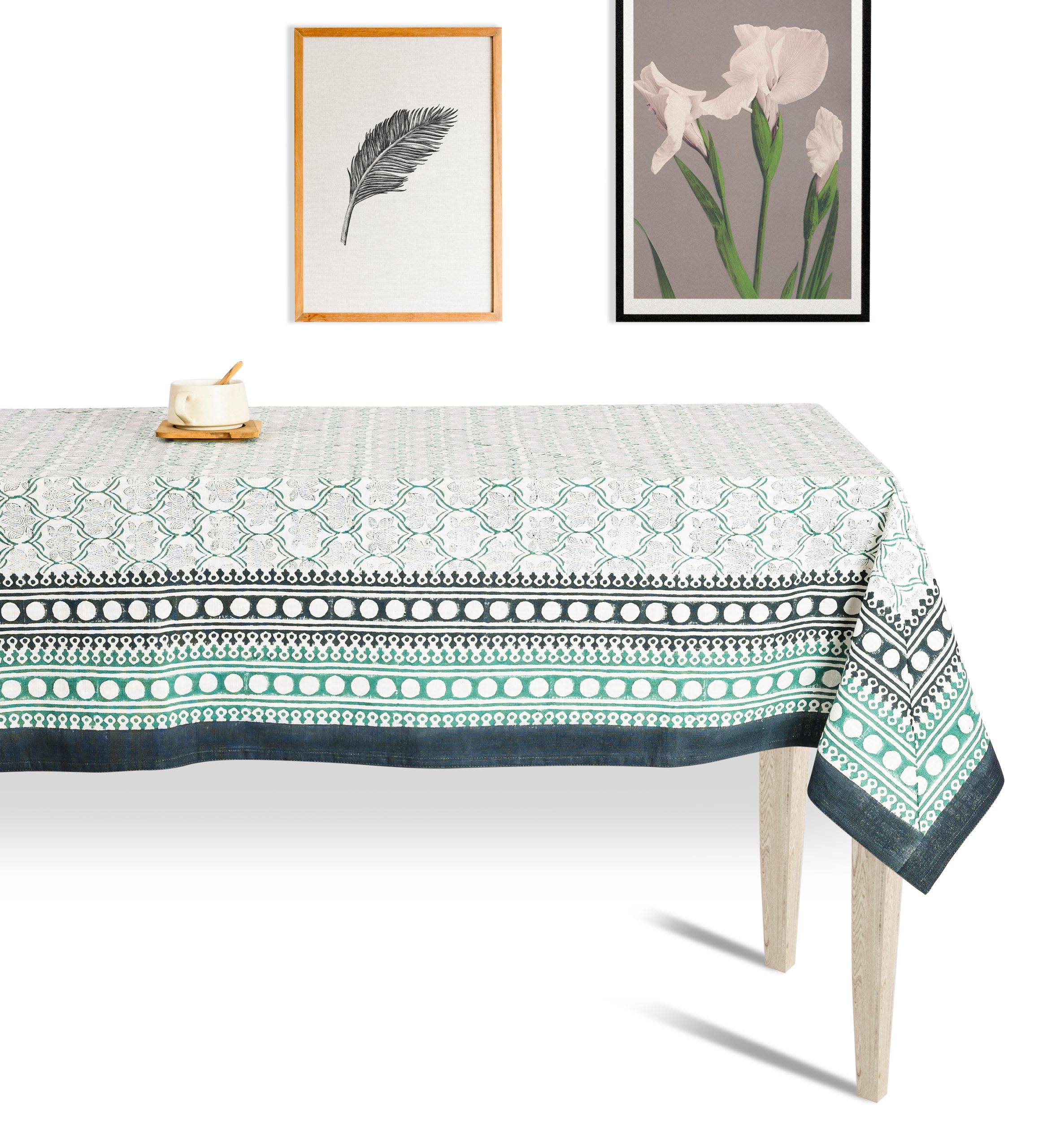 Azureous Lotus Block Printed Table Cover