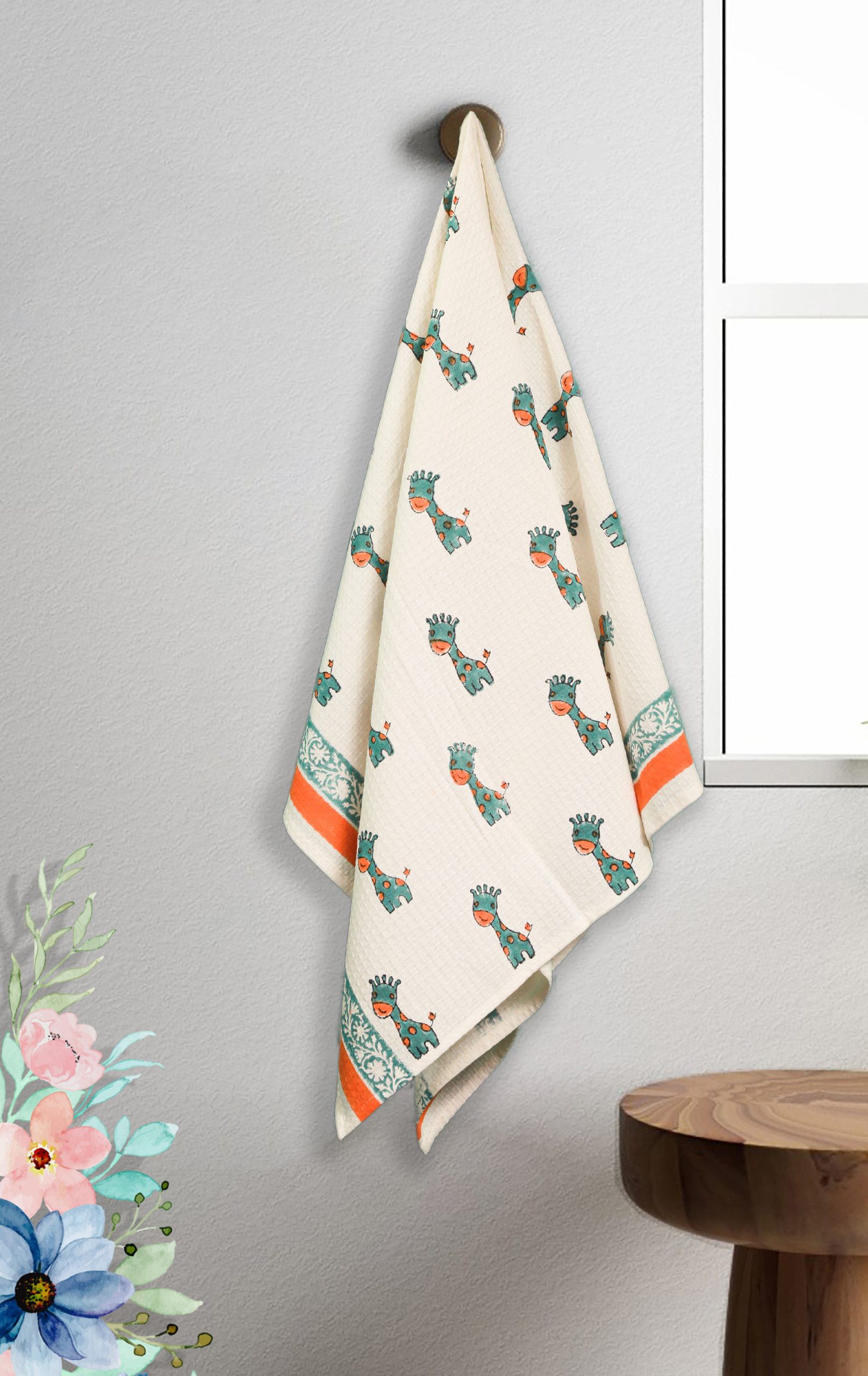 Green Safari Hand Block Printed Kids Bath Towels
