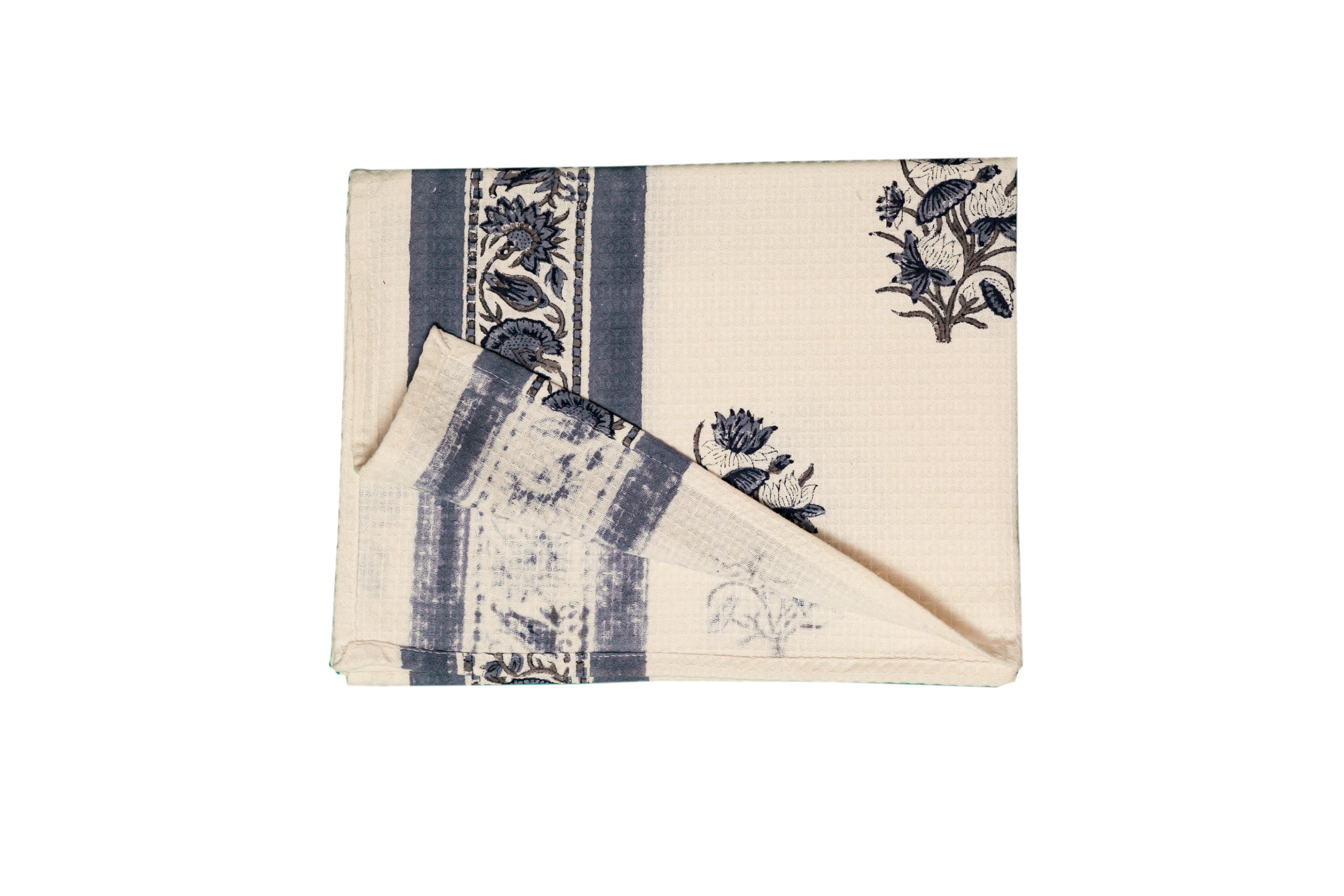 Blue Water Lily Block Printed Bath Towel - Image 4