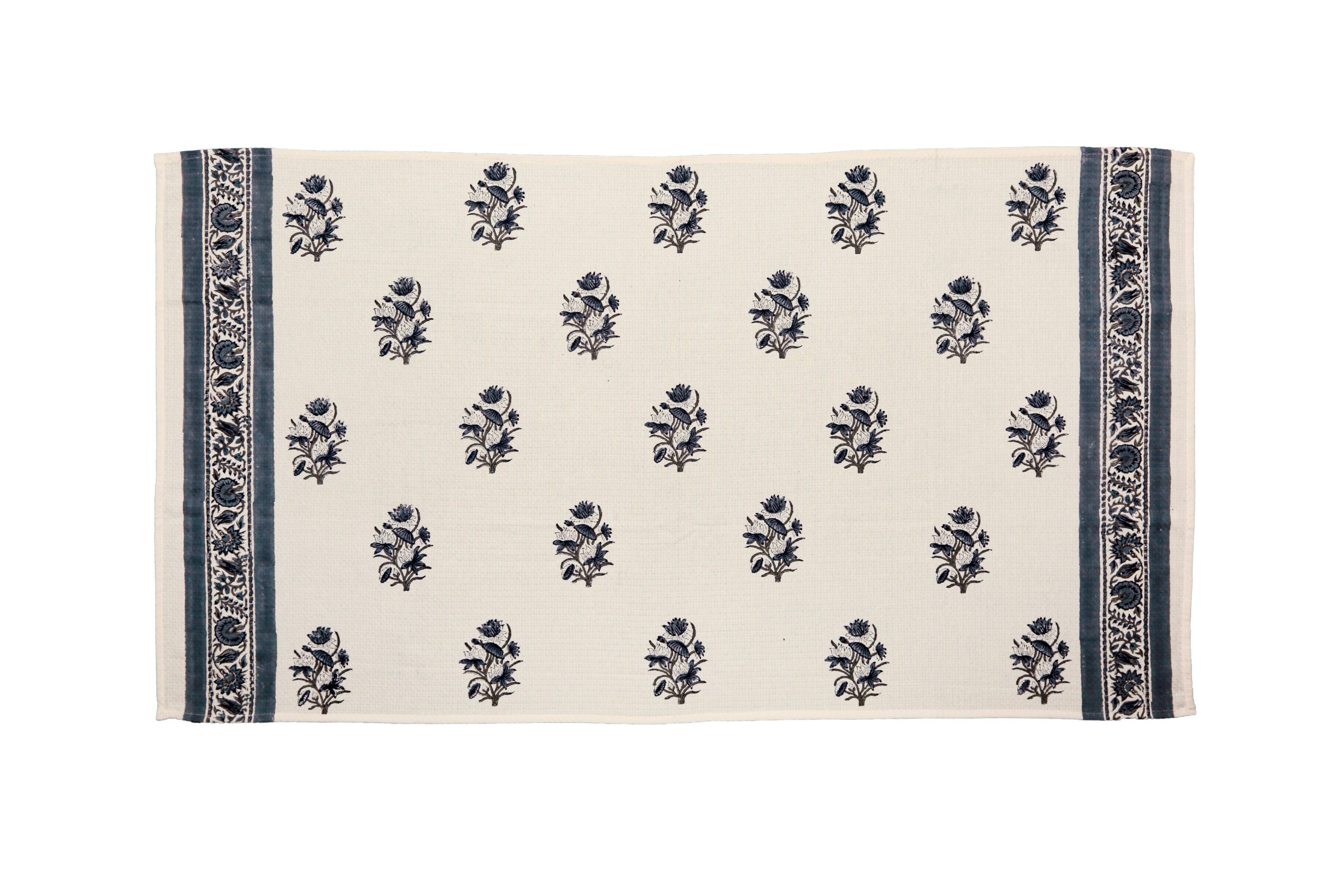 Blue Water Lily Block Printed Bath Towel - Image 2