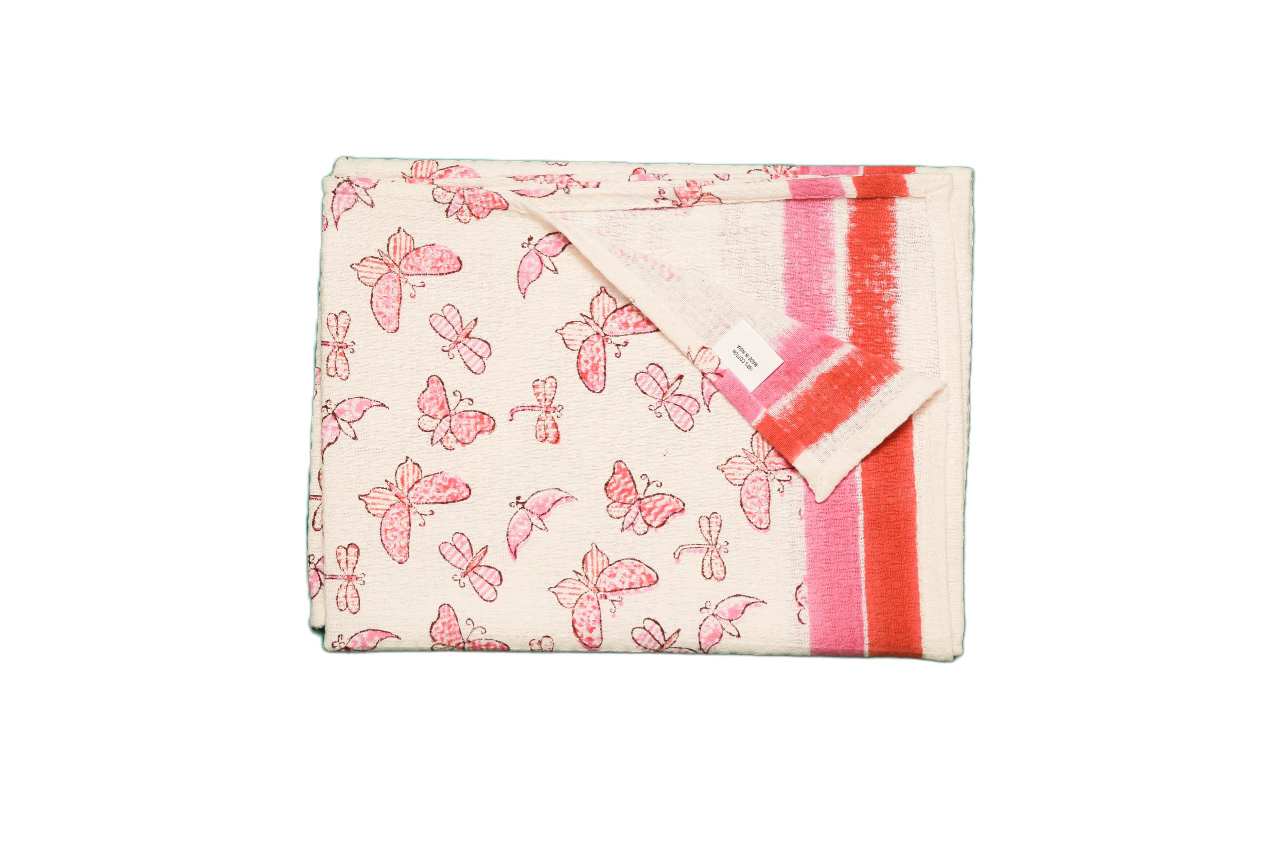 Pink Marsh Fritillary Hand Block Printed Kids Bath Towels - Image 3