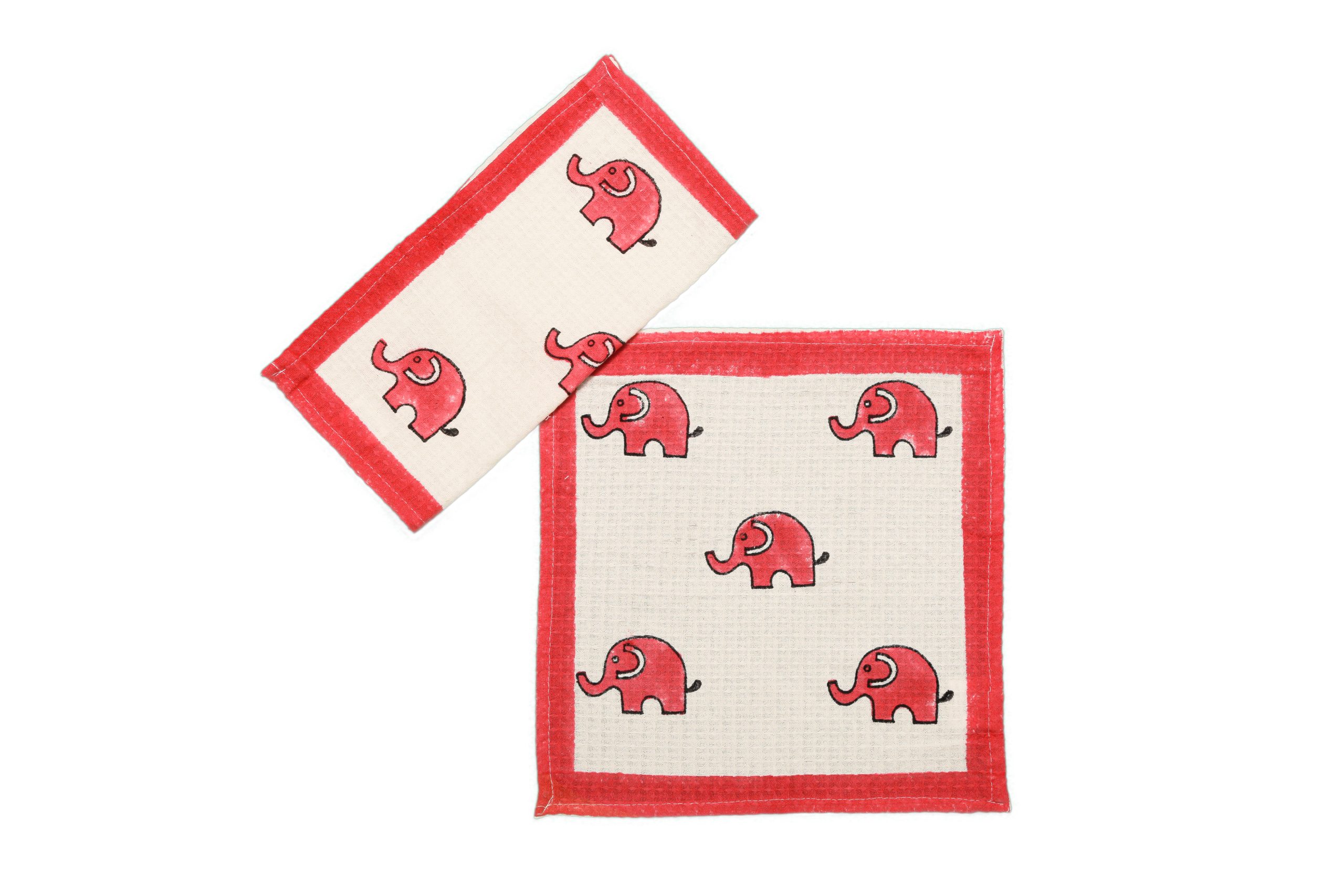 Pink Dumbo the Elephant Block Printed Face Towels - Image 3