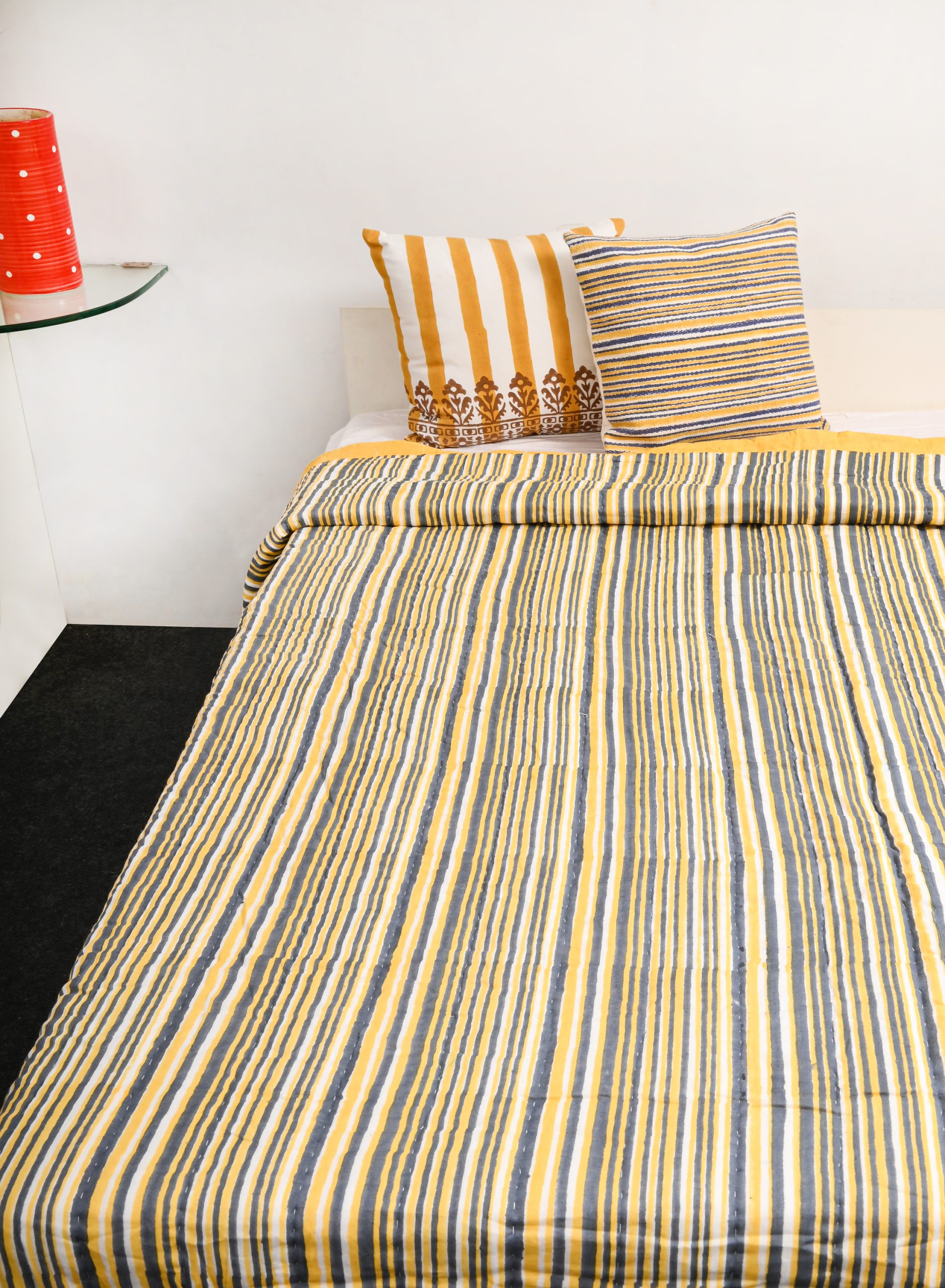 Yellow Fragrance Block Printed Quilt