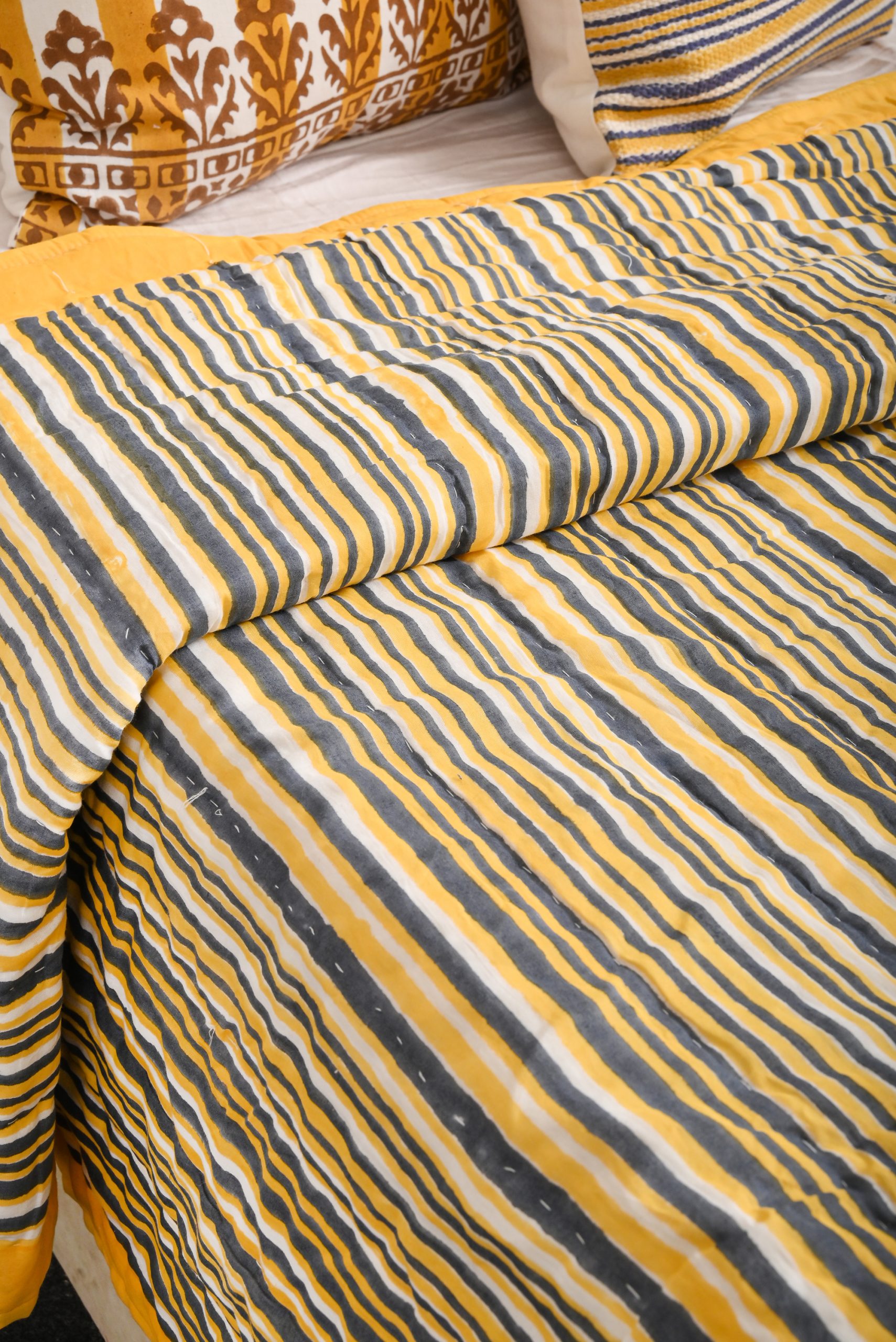 Yellow Fragrance Block Printed Quilt - Image 4