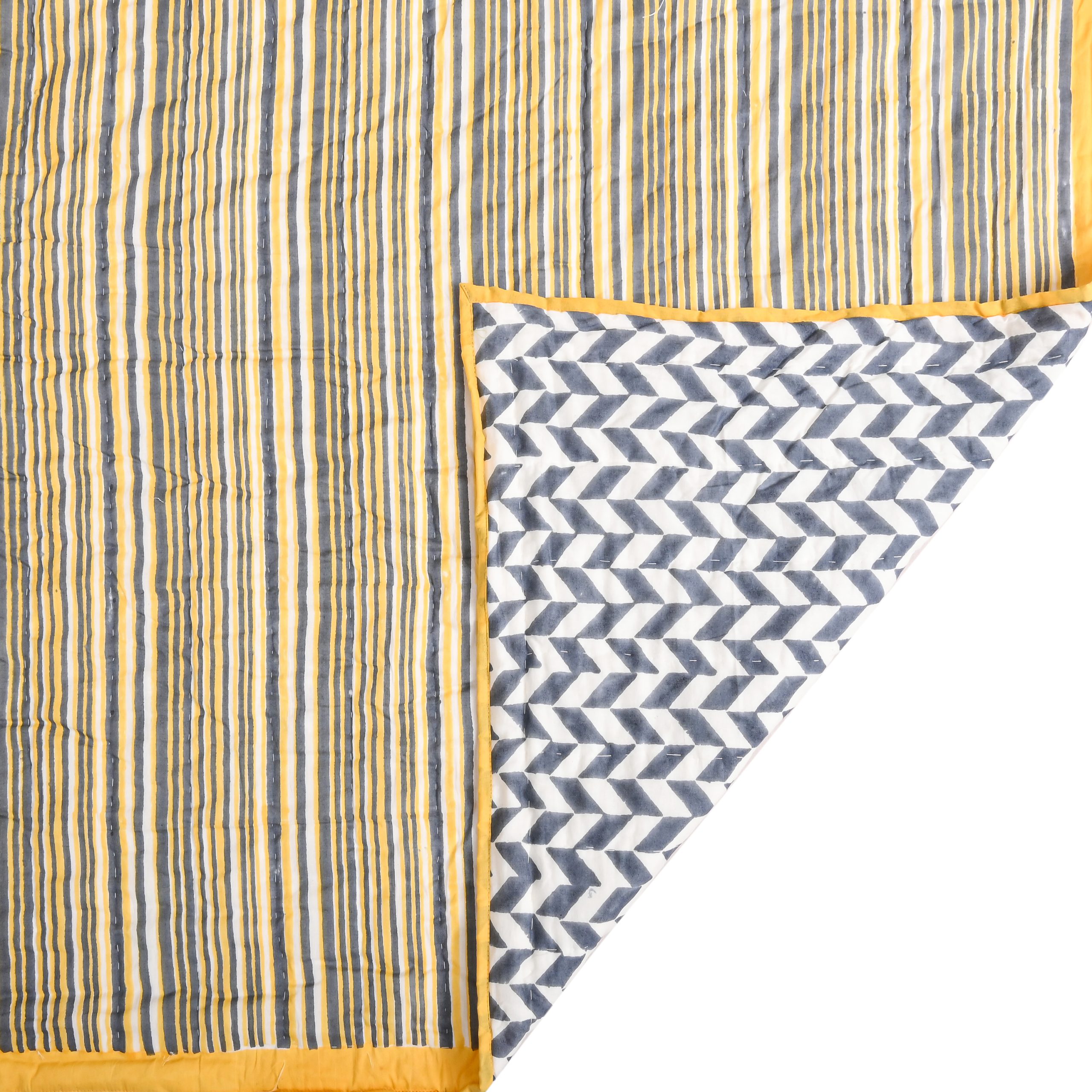 Yellow Fragrance Block Printed Quilt - Image 5