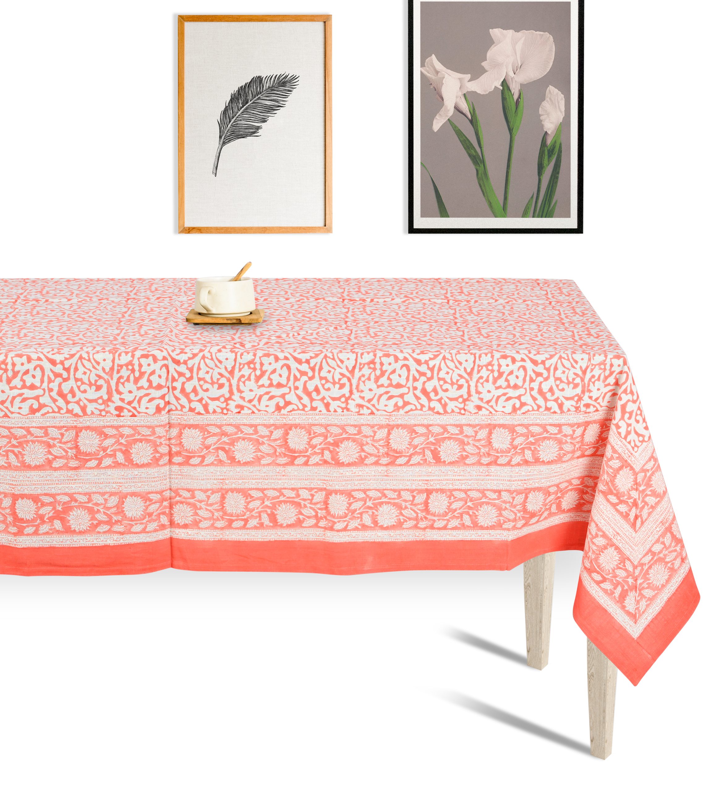 Orange Lamium maculatum Block Printed Table Cover