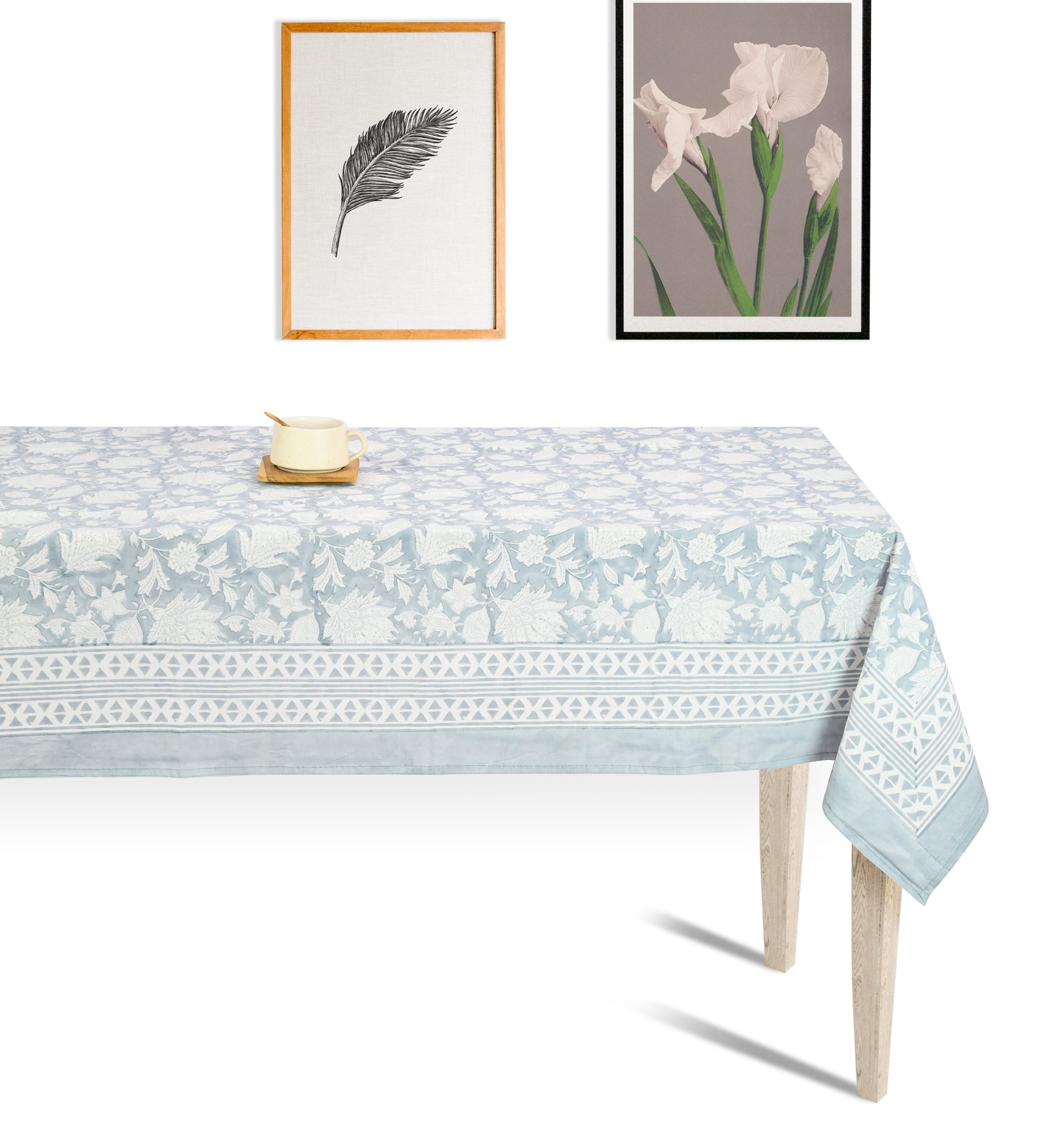 Blue PrimrRose Block Printed Table Cover