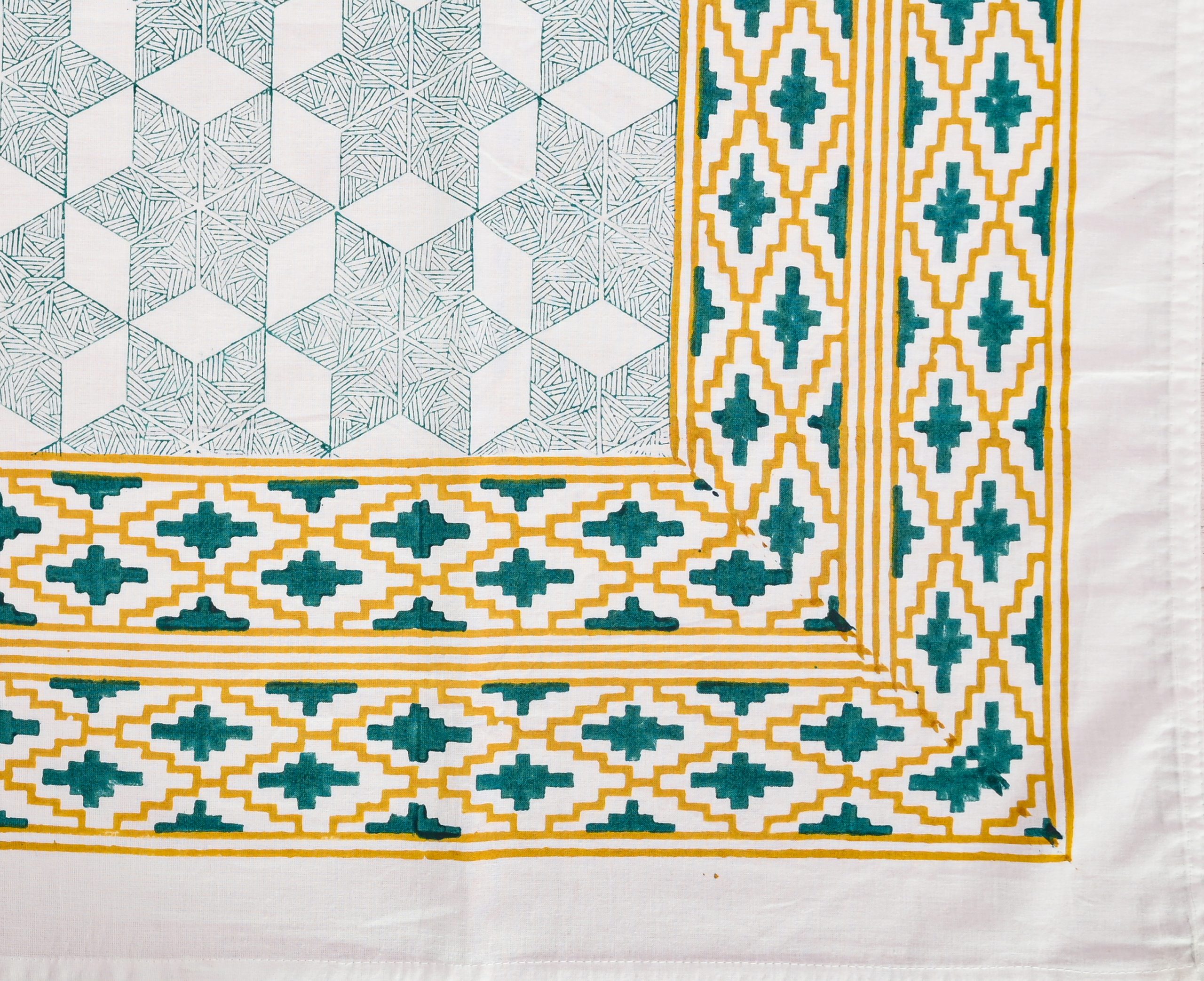 Green Dianthus Block Printed Table Cover - Image 4