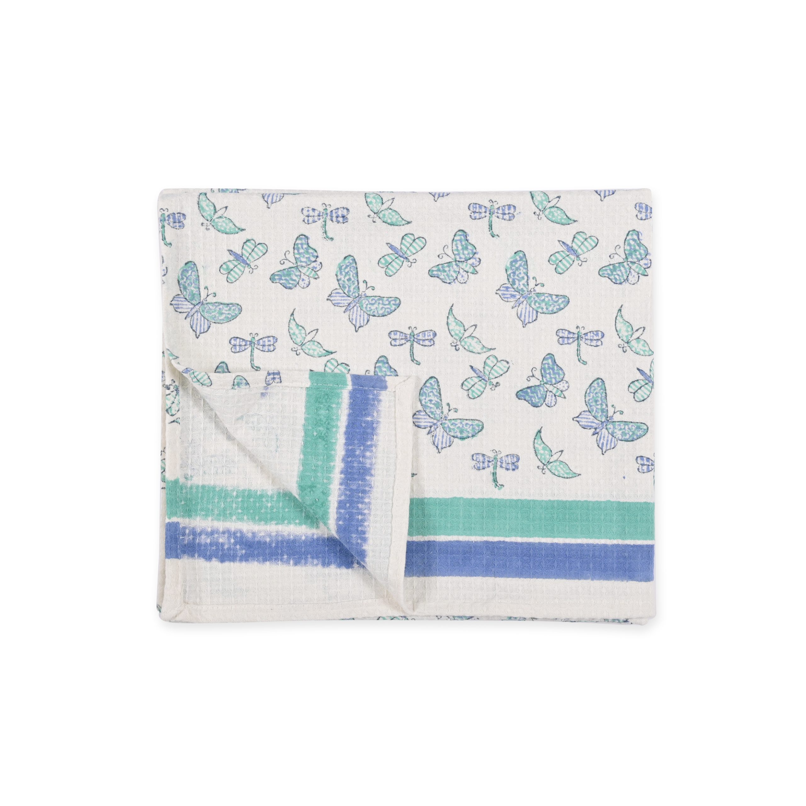 Blue Marsh Fritillary Block Printed Kids Bath Towels - Image 4