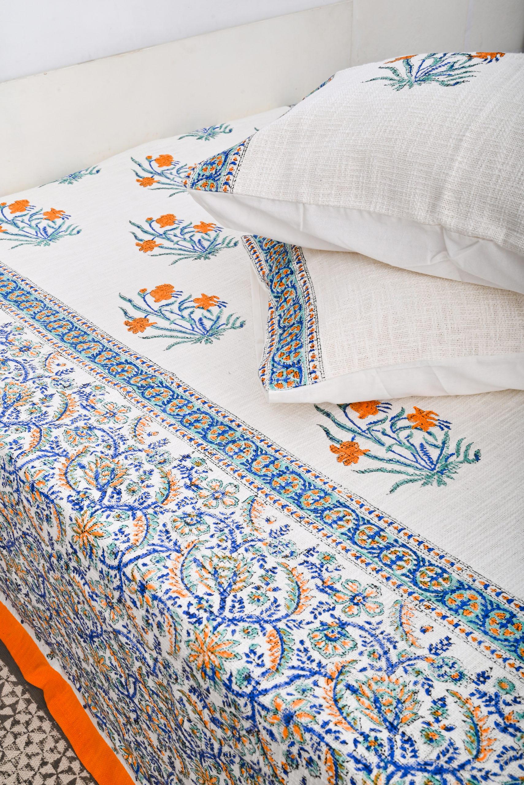 Spray Rose Block Printed Bedcover + 2 Pillow Cover - Image 2