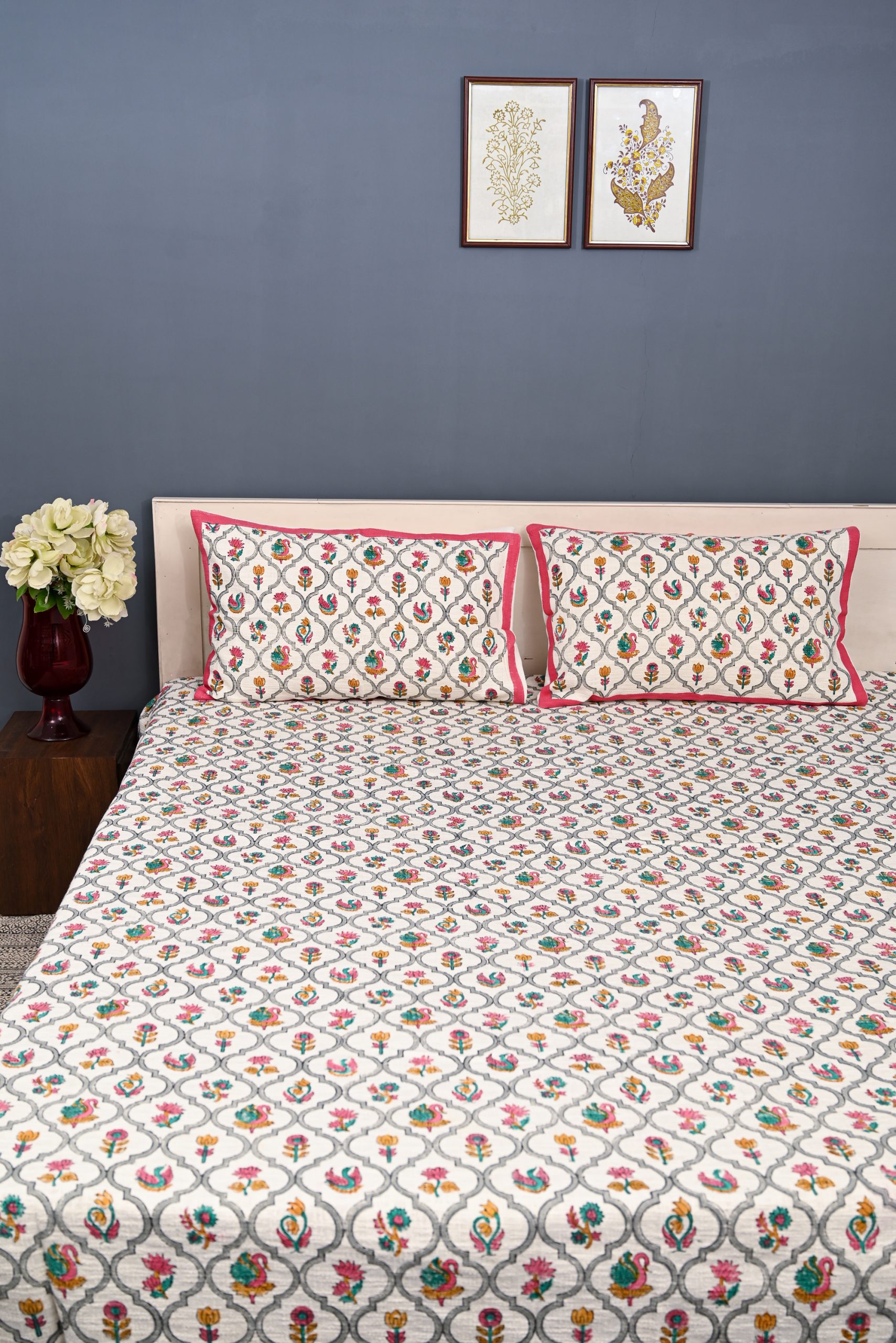 Foxglove Block Printed Bedcover + 2 Pillow Cover