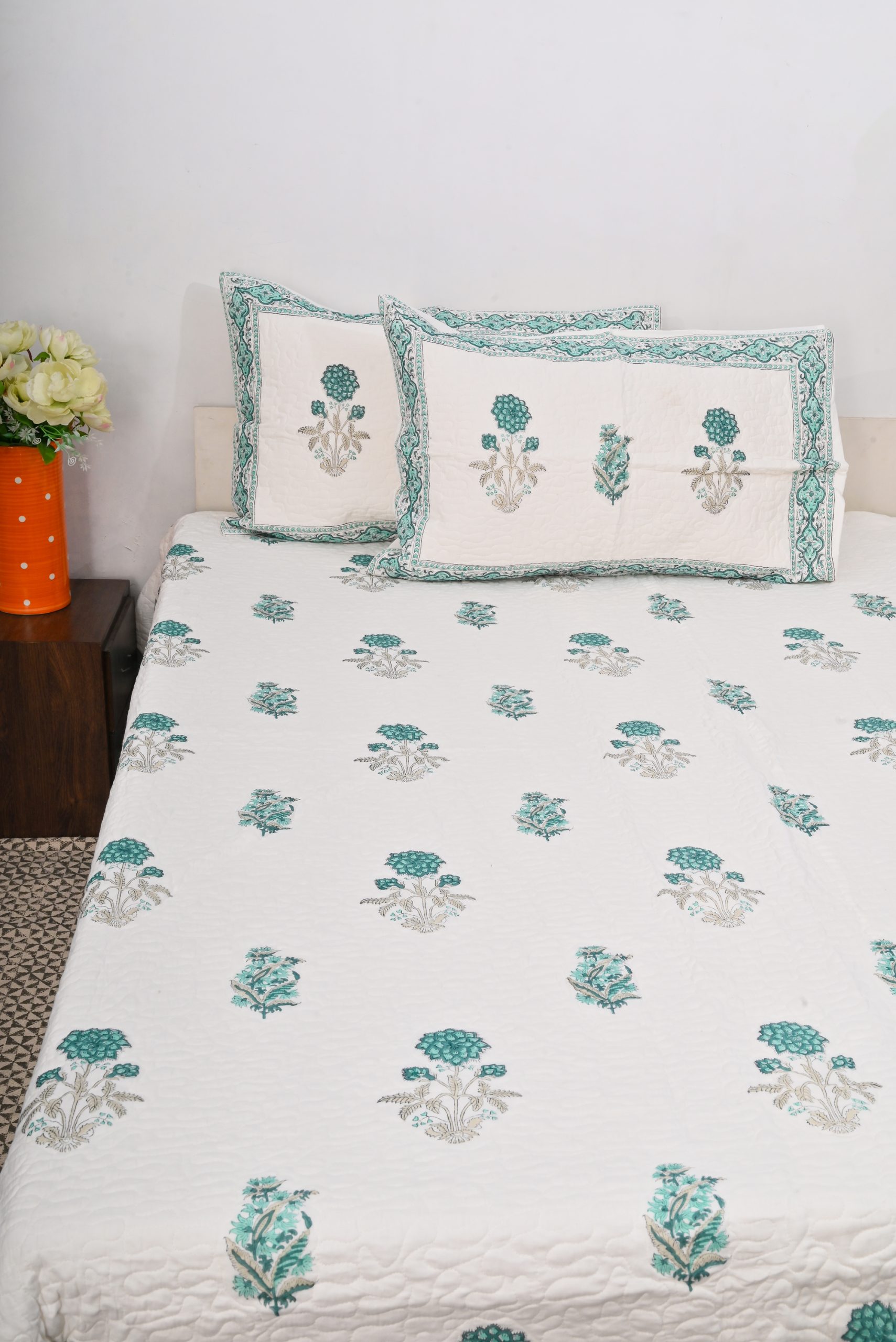 Snowdrop Hand Block Printed Bedcover + Pillow Cover - Image 2