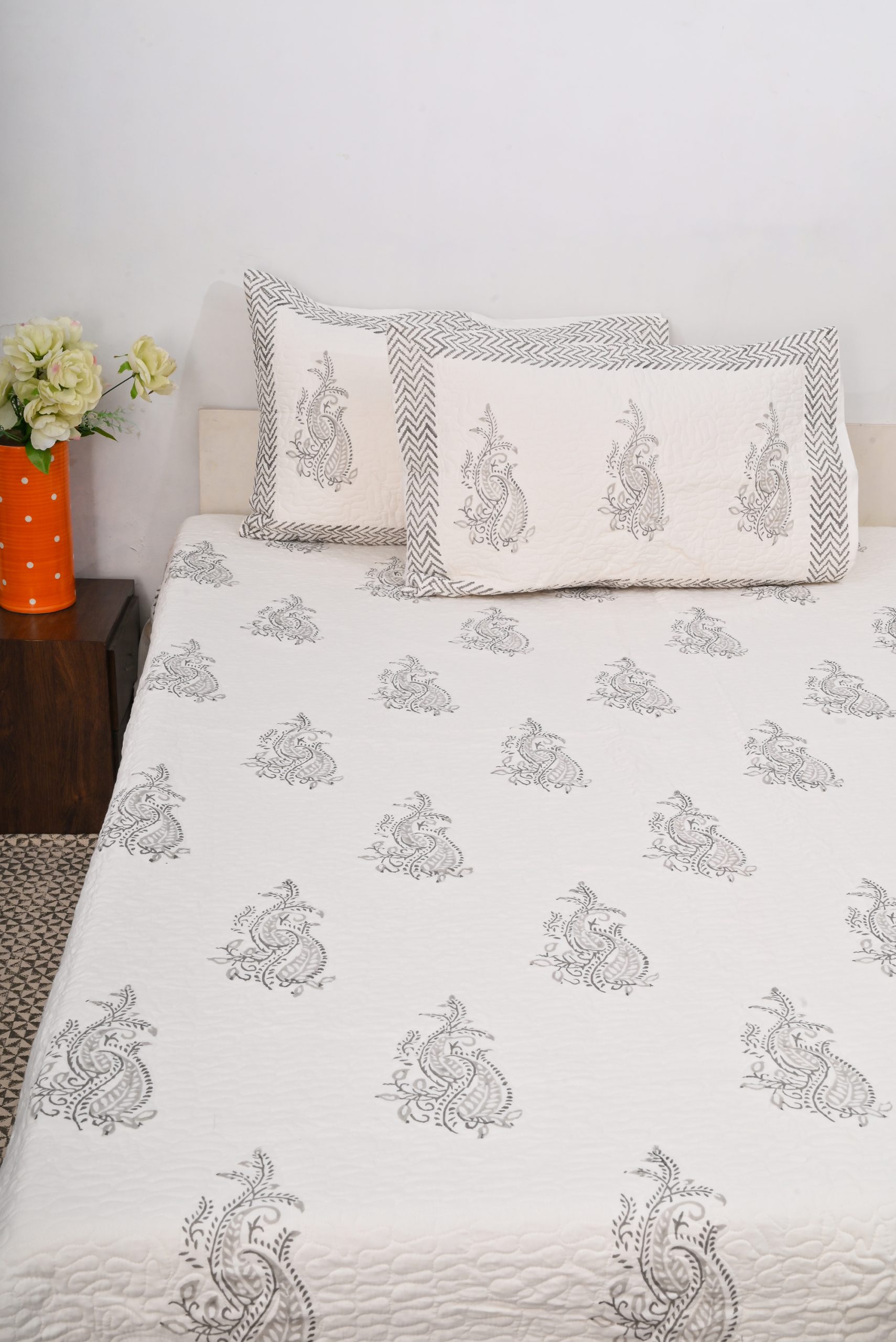 Fern Hand Block Printed Bedcover + Pillow Cover