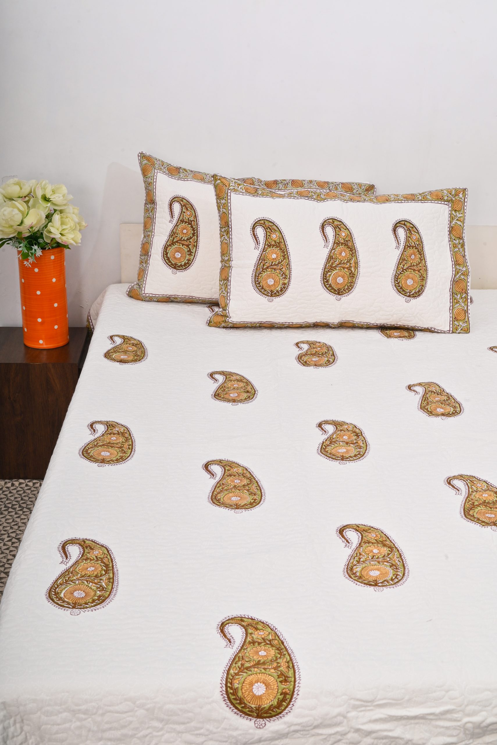 Primrose Hand Block Printed Bedcover + Pillow Cover