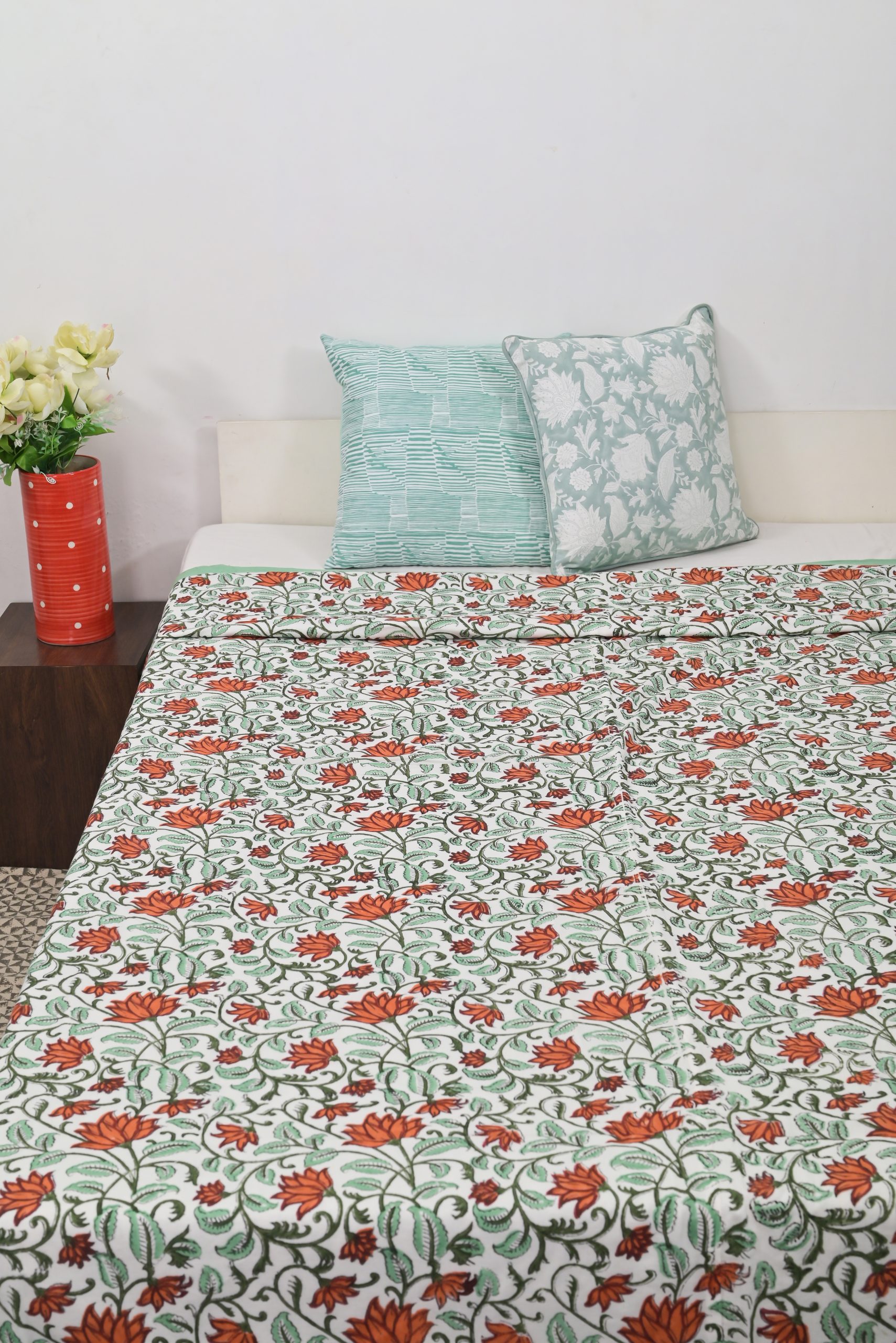 Green Orchids Block Printed Dohar