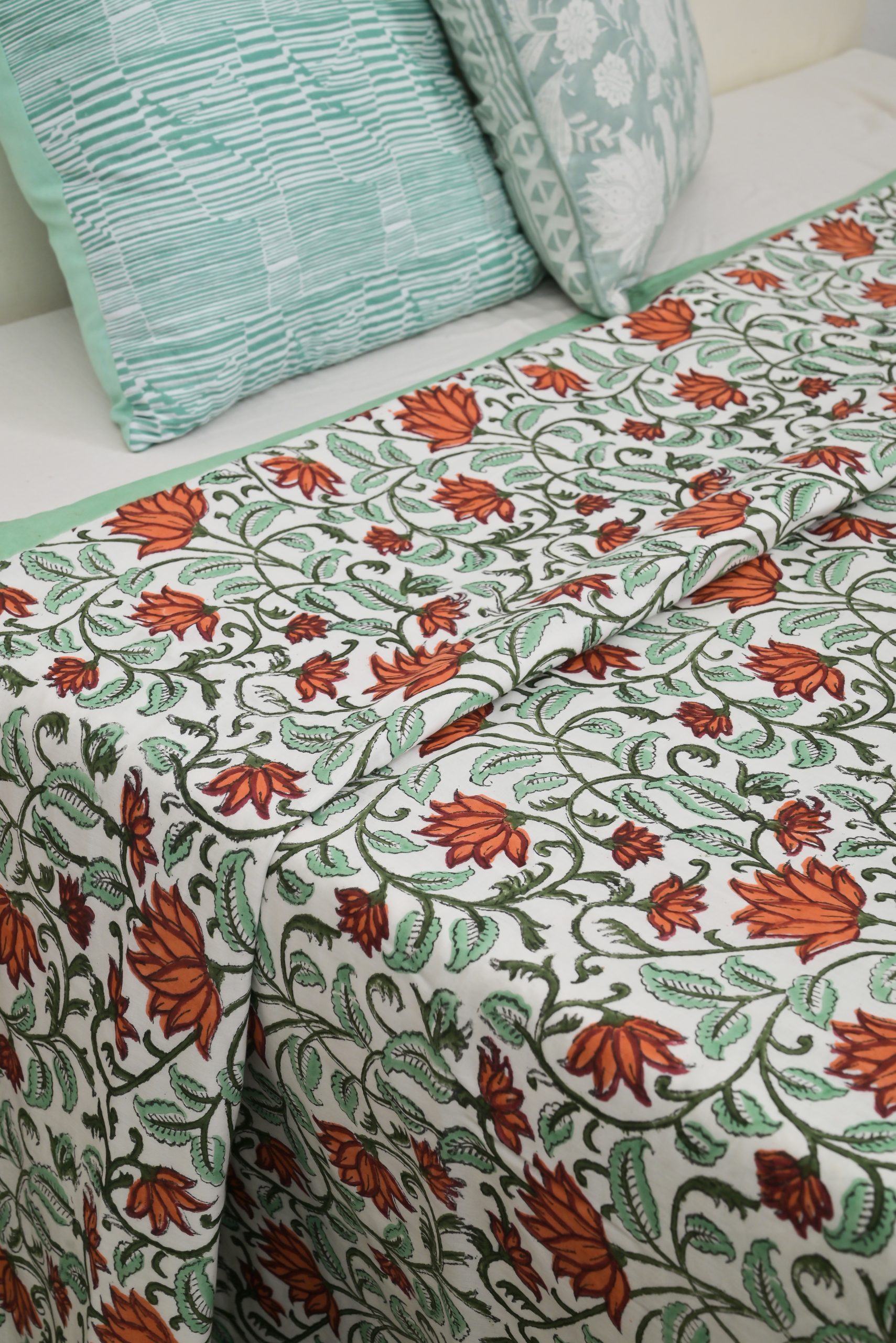 Green Orchids Block Printed Dohar - Image 2