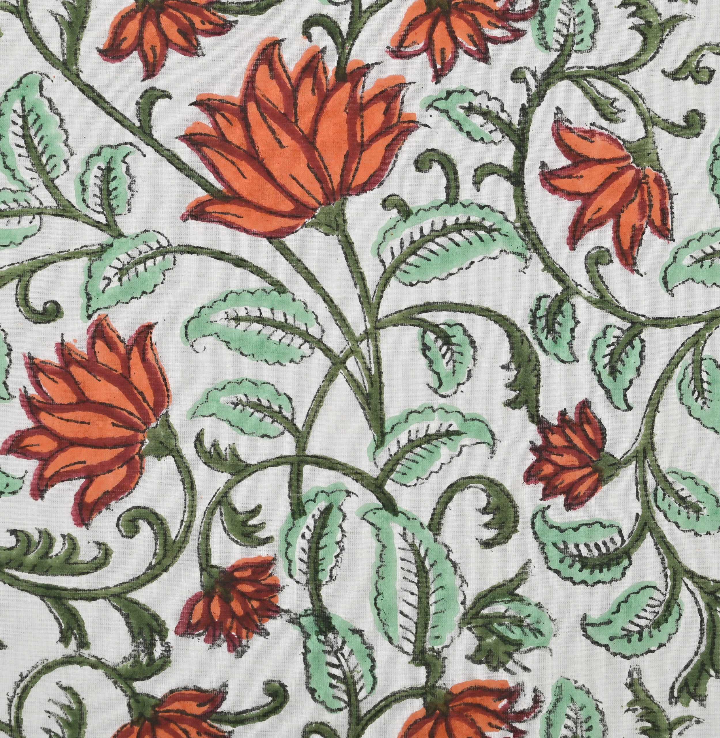 Green Orchids Block Printed Dohar - Image 3