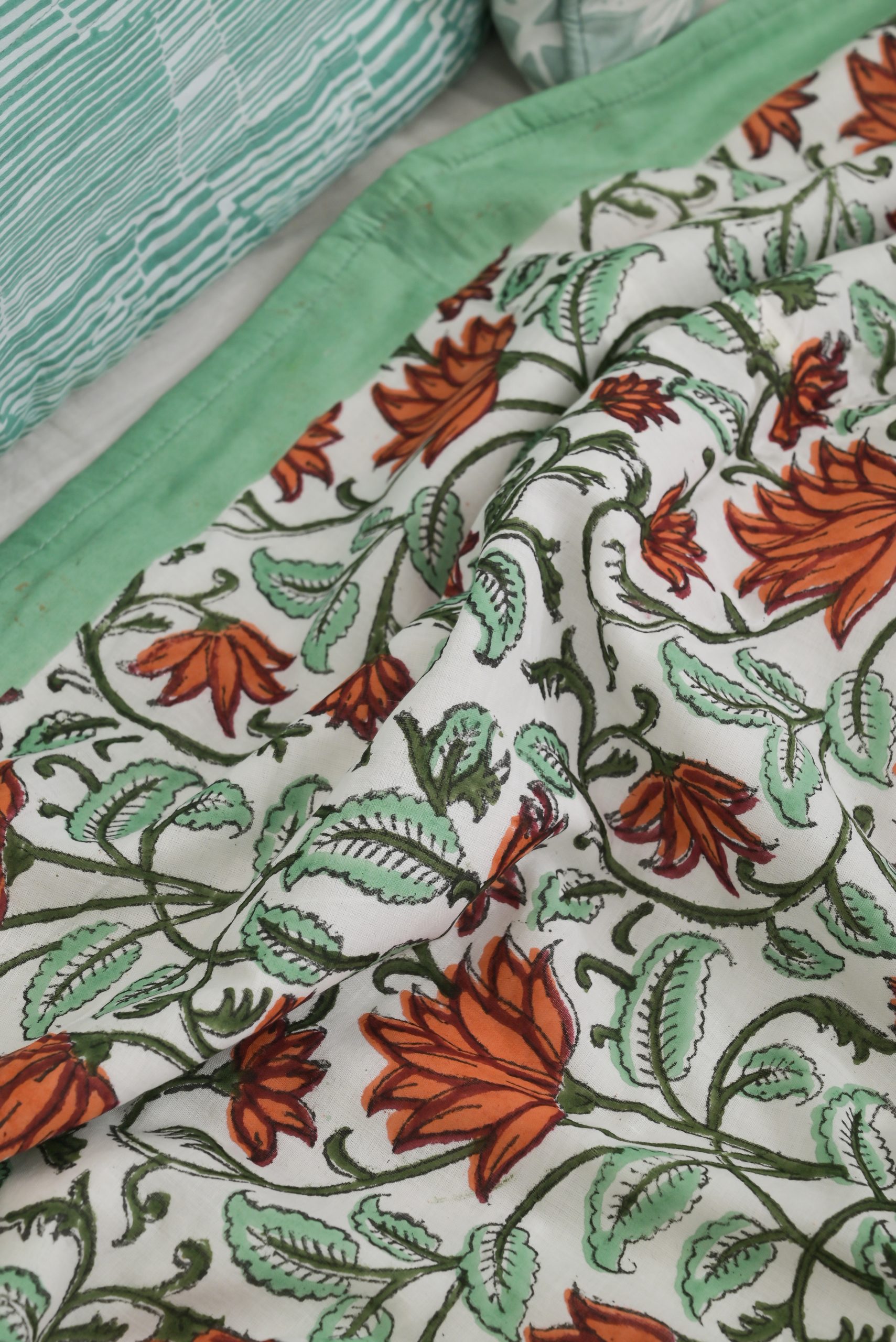 Green Orchids Block Printed Dohar - Image 5
