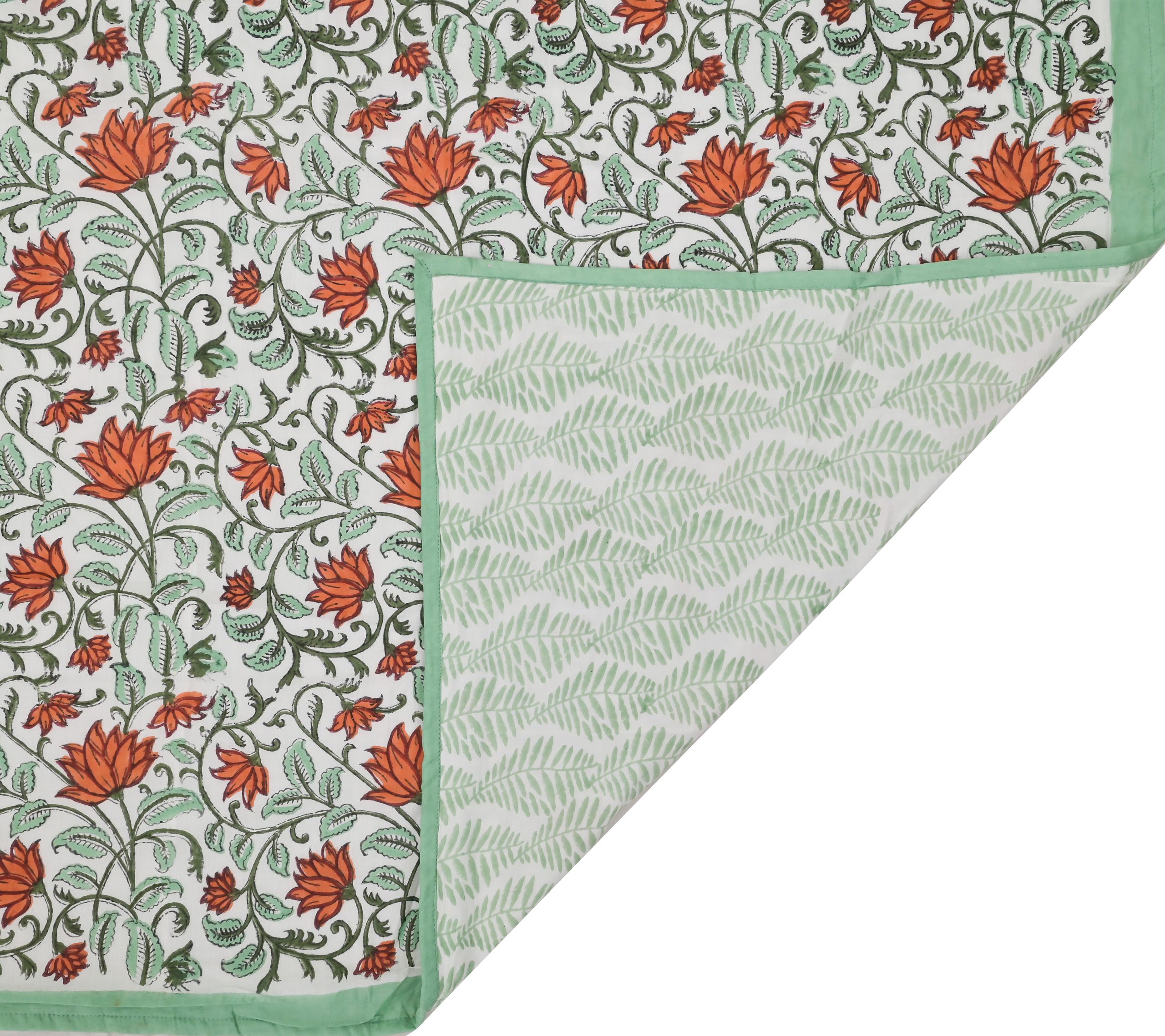 Green Orchids Block Printed Dohar - Image 6