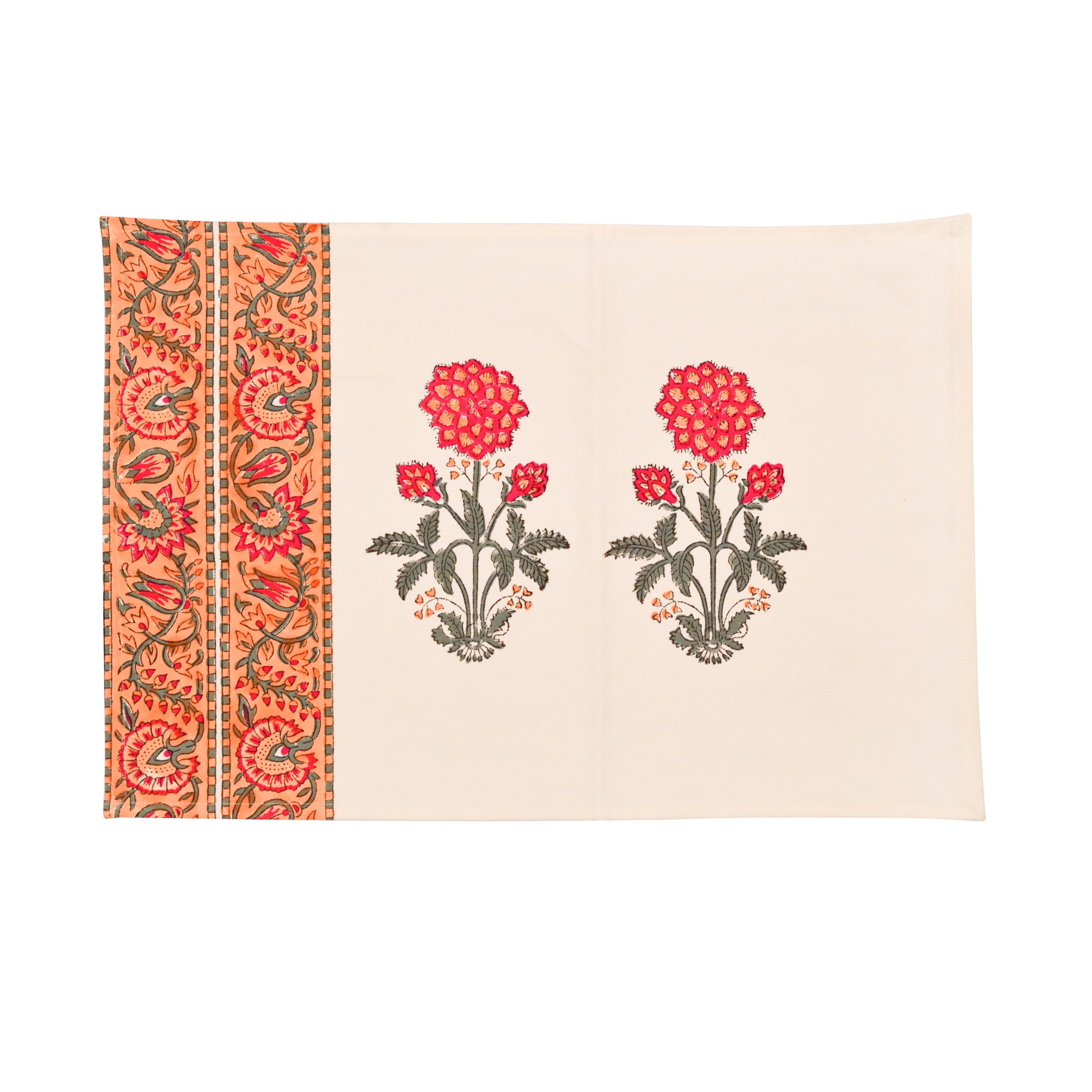 Perennial flowers Block Printed Placemat & Napkins - Image 2