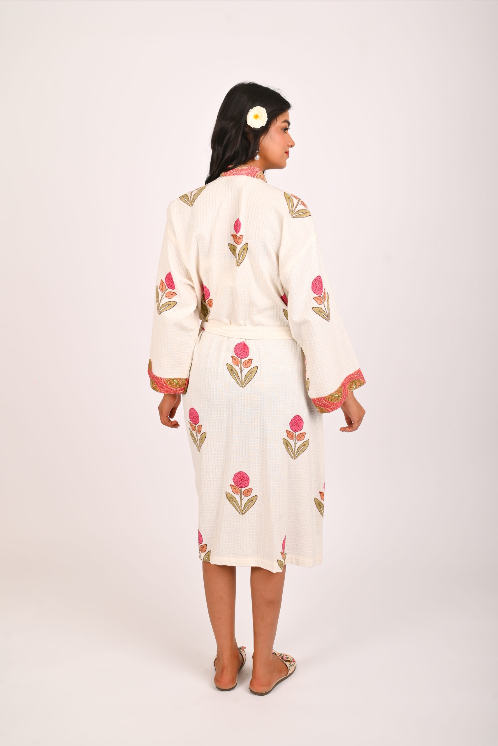 Poppy Block Printed Bathrobe - Image 2