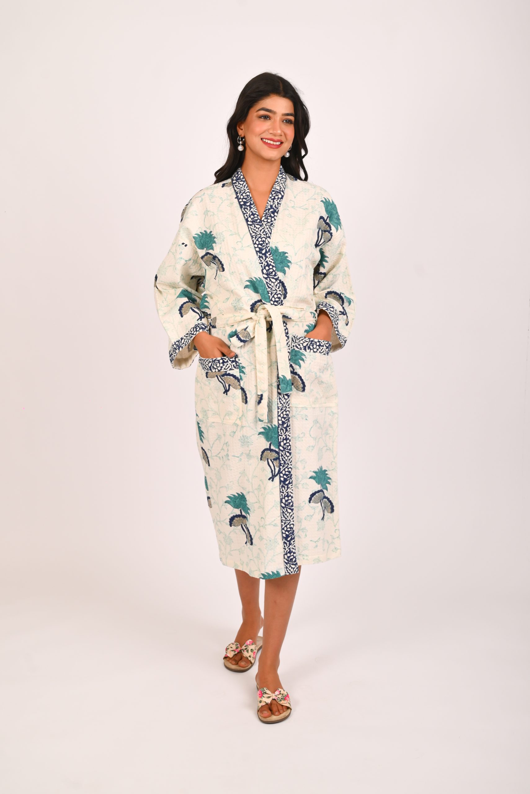 Bluebell Block Printed Bathrobe - Image 3