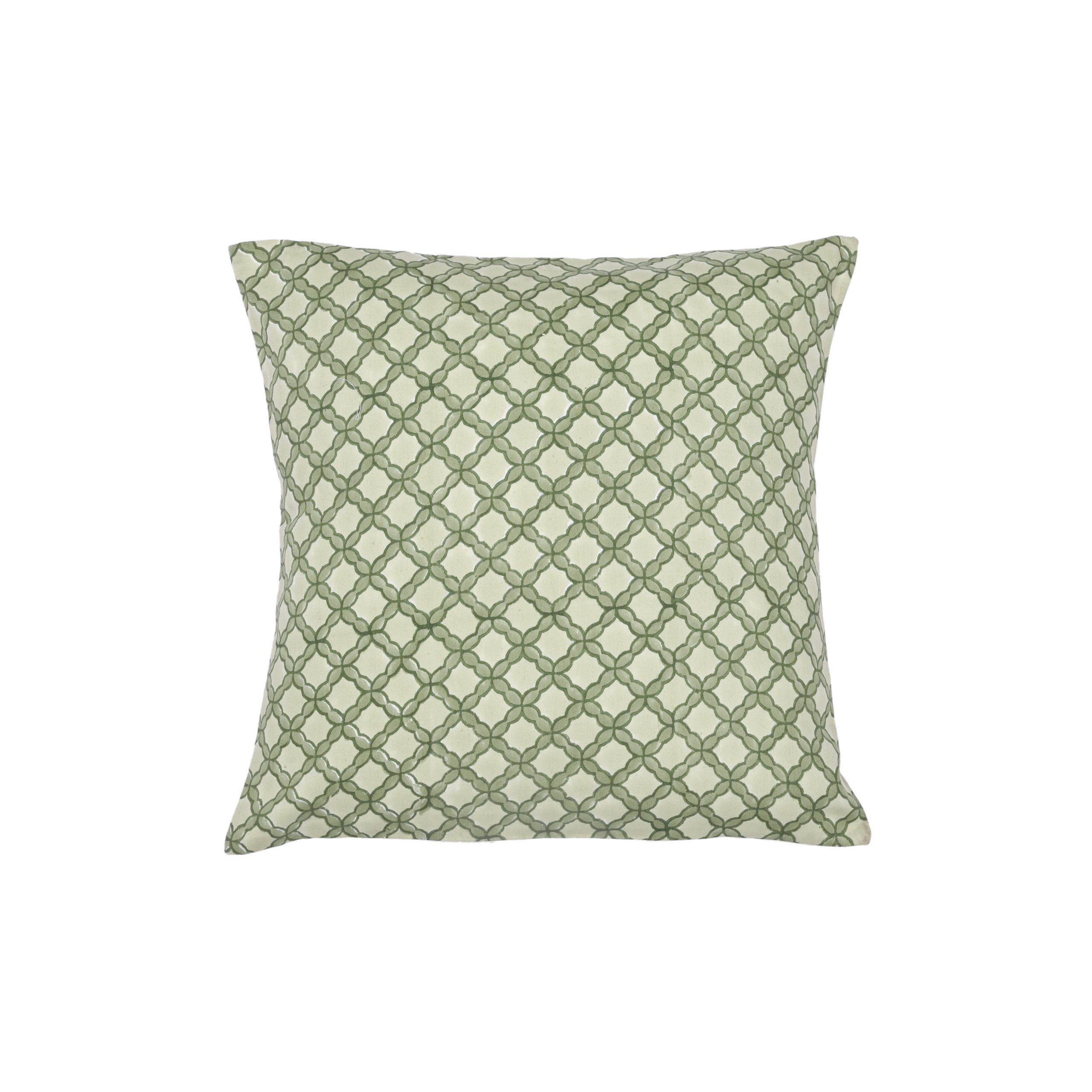 Green Walnut Block Printed Cushion Covers - Image 2